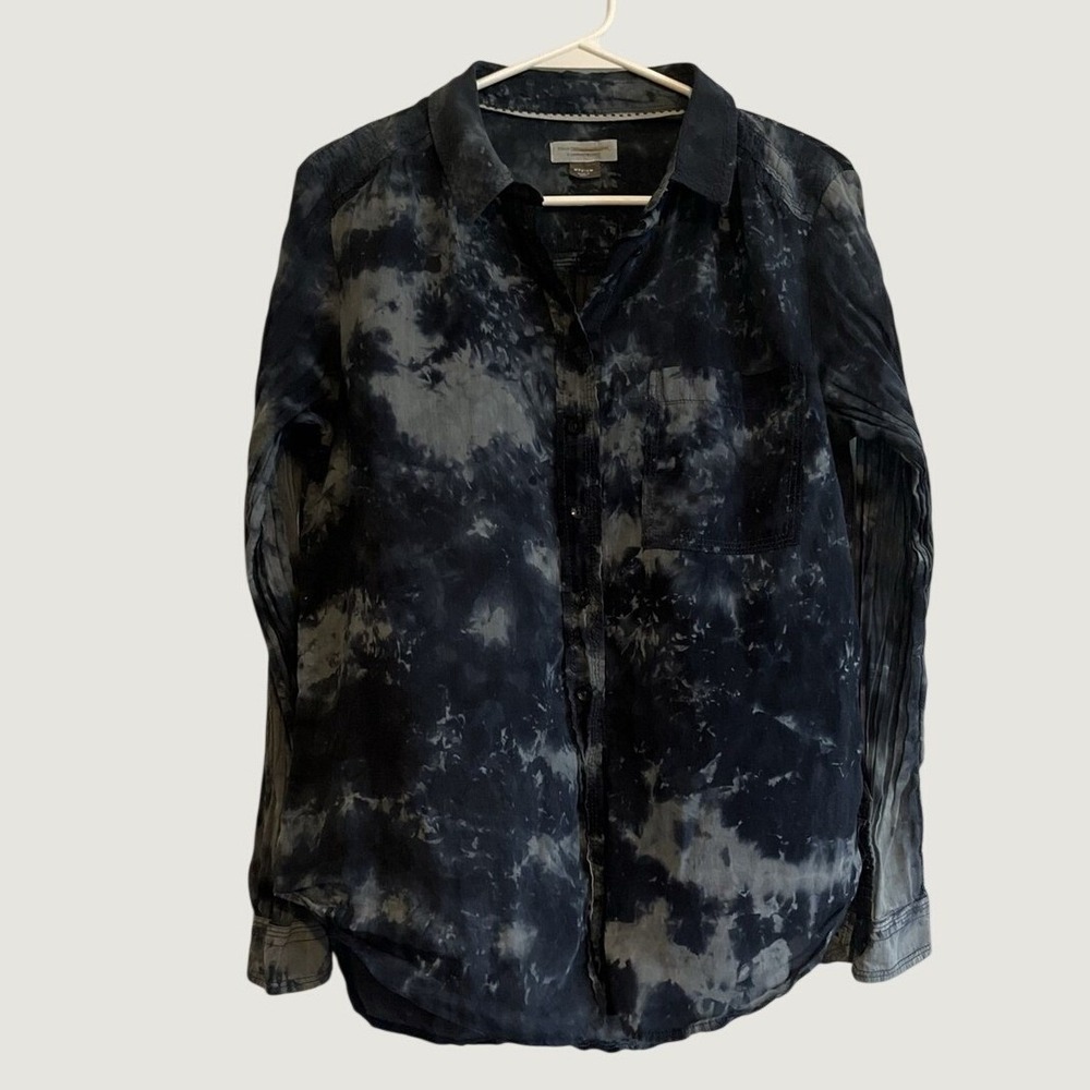 Pilcro Anthropologie Blue Tie Dye Cotton Button Down Shirt Medium Long Sleeve